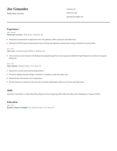 Media Sales Associate Resume