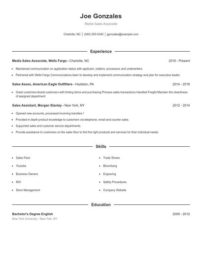Media Sales Associate Resume