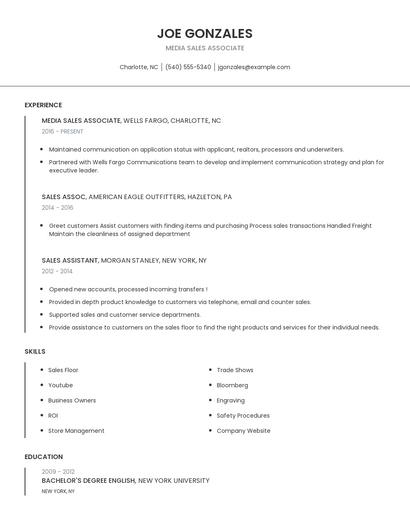 Media Sales Associate Resume