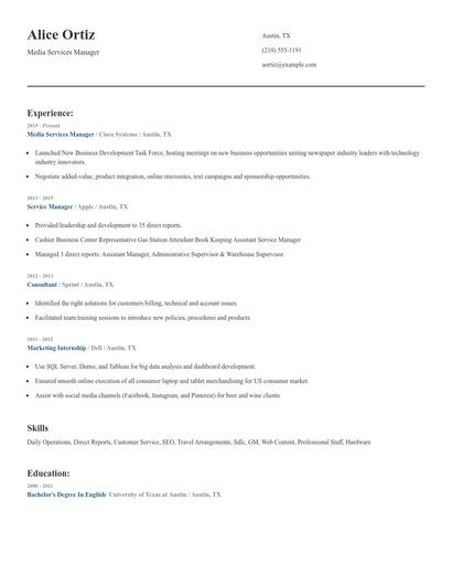 Media Services Manager Resume