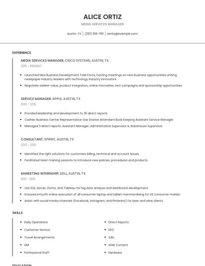 Media Services Manager Resume