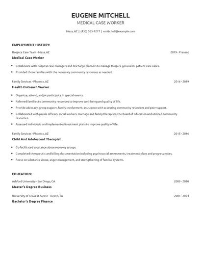 Medical Case Worker Resume