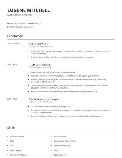 Medical Case Worker Resume