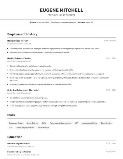 Medical Case Worker Resume