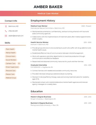 Medical Case Worker Resume