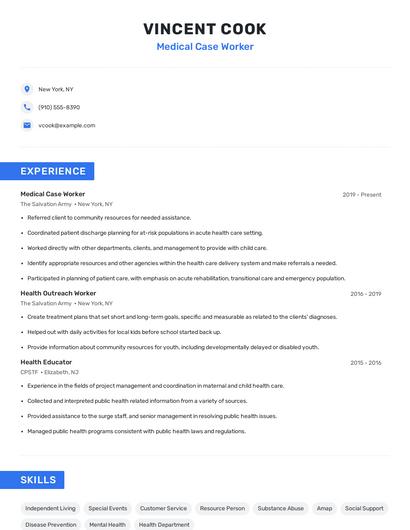 Medical Case Worker Resume
