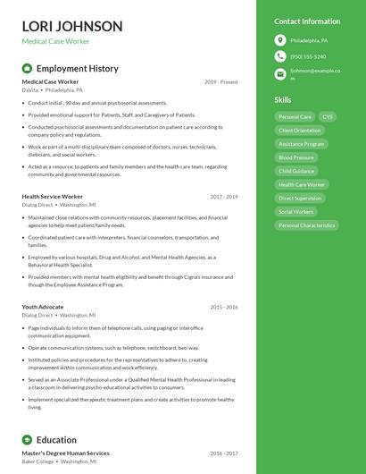 Medical Case Worker Resume