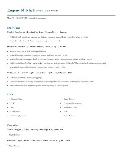 Medical Case Worker Resume