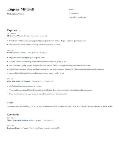 Medical Case Worker Resume