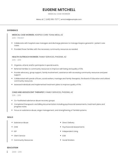 Medical Case Worker Resume