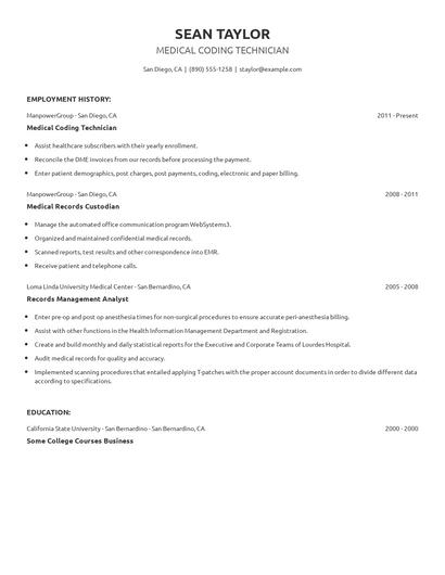Medical Coding Technician Resume