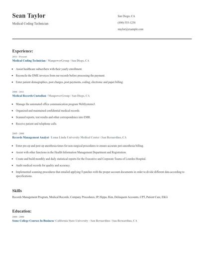 Medical Coding Technician Resume