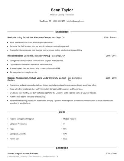 Medical Coding Technician Resume