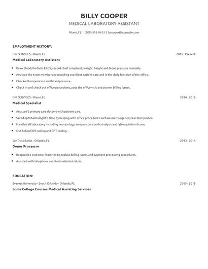 Medical Laboratory Assistant Resume