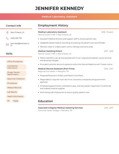 Medical Laboratory Assistant Resume