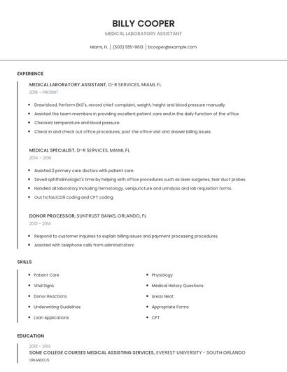 Medical Laboratory Assistant Resume