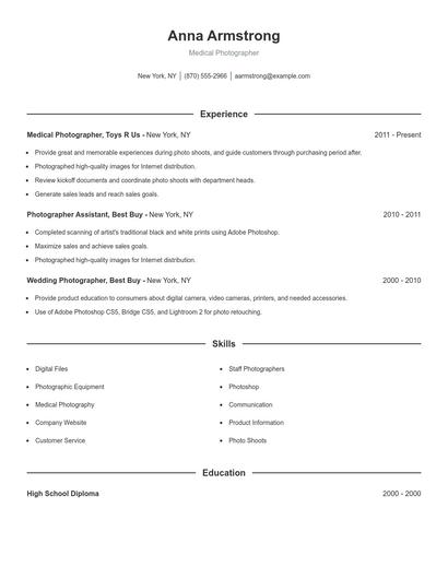 Medical Photographer Resume