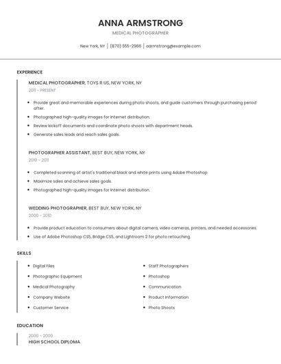 Medical Photographer Resume