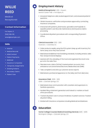 Medical Receptionist Resume