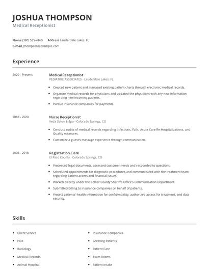 Medical Receptionist Resume
