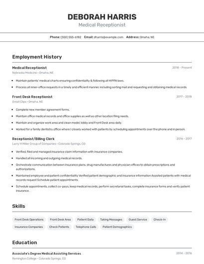 Medical Receptionist Resume