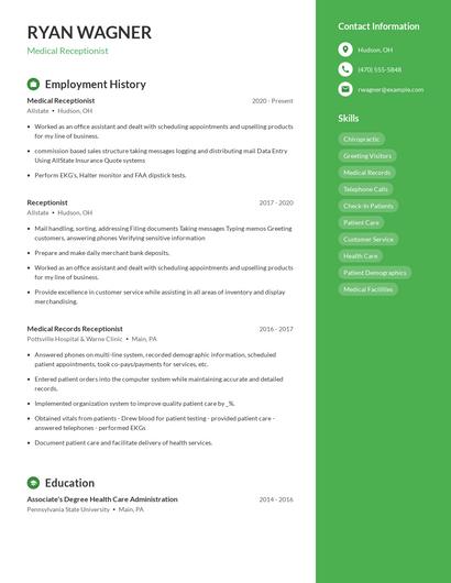 Medical Receptionist Resume