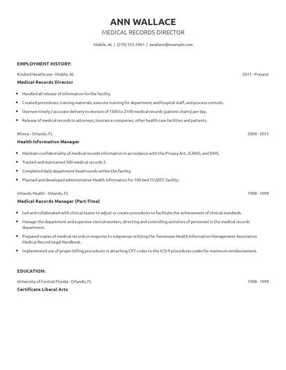 Medical Records Director Resume