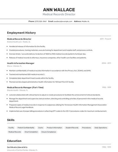 Medical Records Director Resume