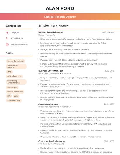 Medical Records Director Resume