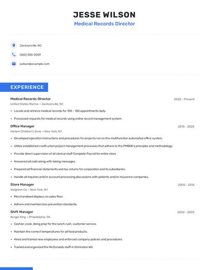 Medical Records Director Resume