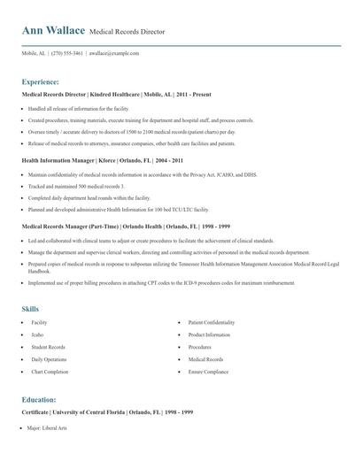 Medical Records Director Resume