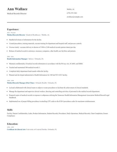 Medical Records Director Resume