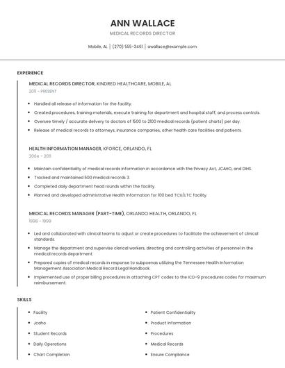 Medical Records Director Resume