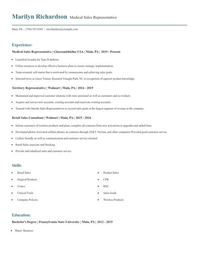 Medical Sales Representative Resume