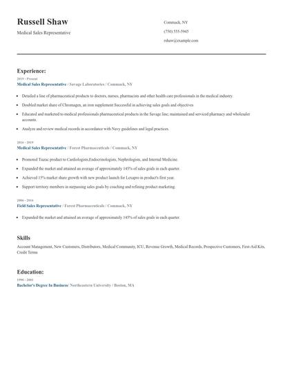 Medical Sales Representative Resume