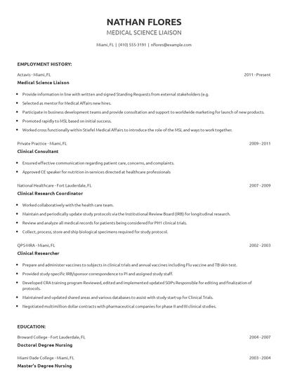 Medical Science Liaison Resume