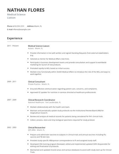 Medical Science Liaison Resume