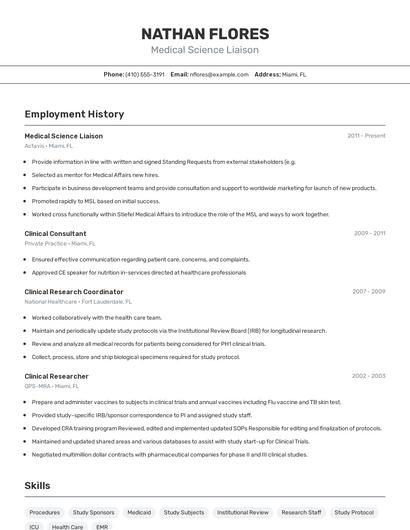 Medical Science Liaison Resume