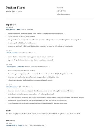 Medical Science Liaison Resume
