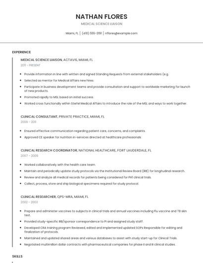 Medical Science Liaison Resume