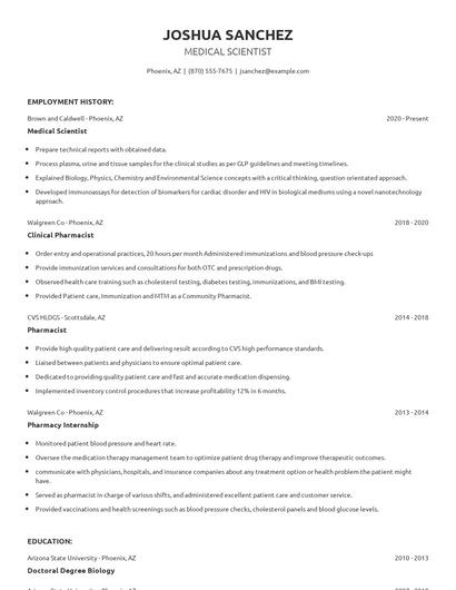 Medical Scientist Resume