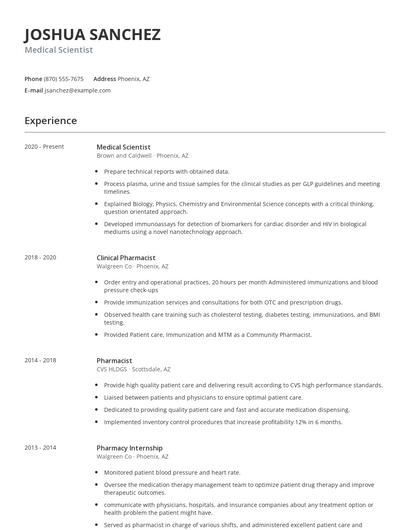 Medical Scientist Resume