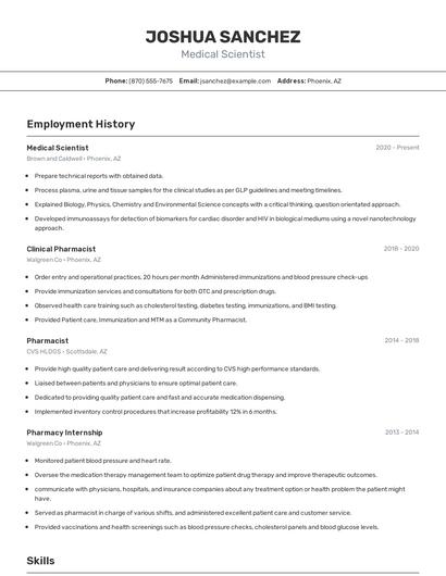 Medical Scientist Resume