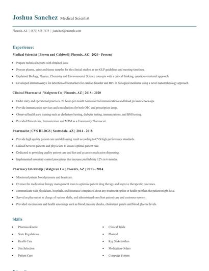 Medical Scientist Resume