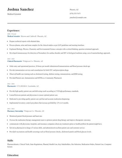 Medical Scientist Resume