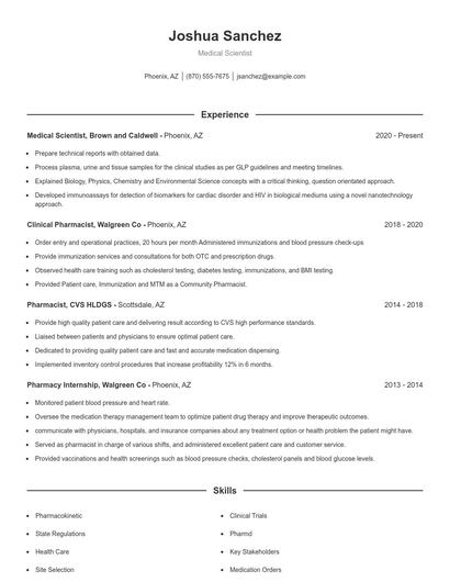 Medical Scientist Resume