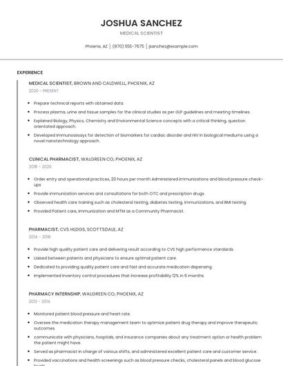 Medical Scientist Resume