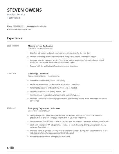Medical Service Technician Resume
