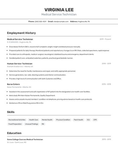 Medical Service Technician Resume