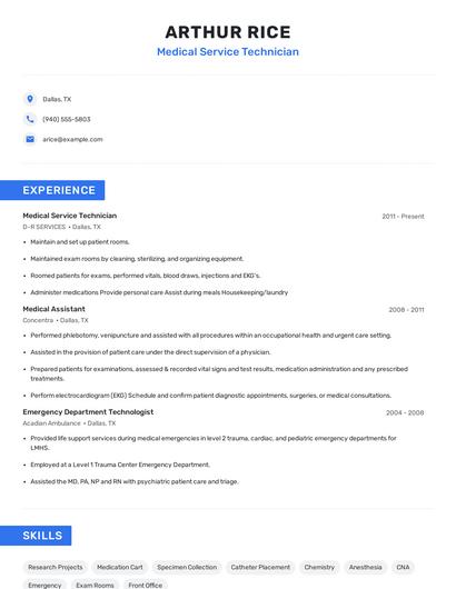 Medical Service Technician Resume
